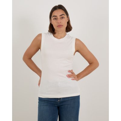 Closed Stretchy Mouwloze Crewneck Top Wit