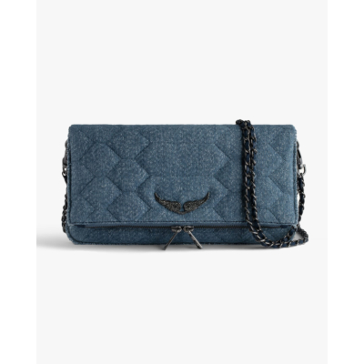 Zadig & Voltaire Rock Clutch Denim Glitter Storm