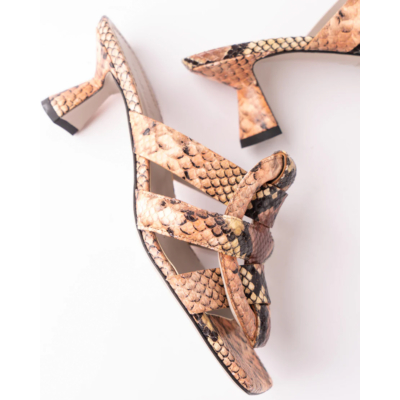 Morobé Mules Mid Heel Romy Tan Python